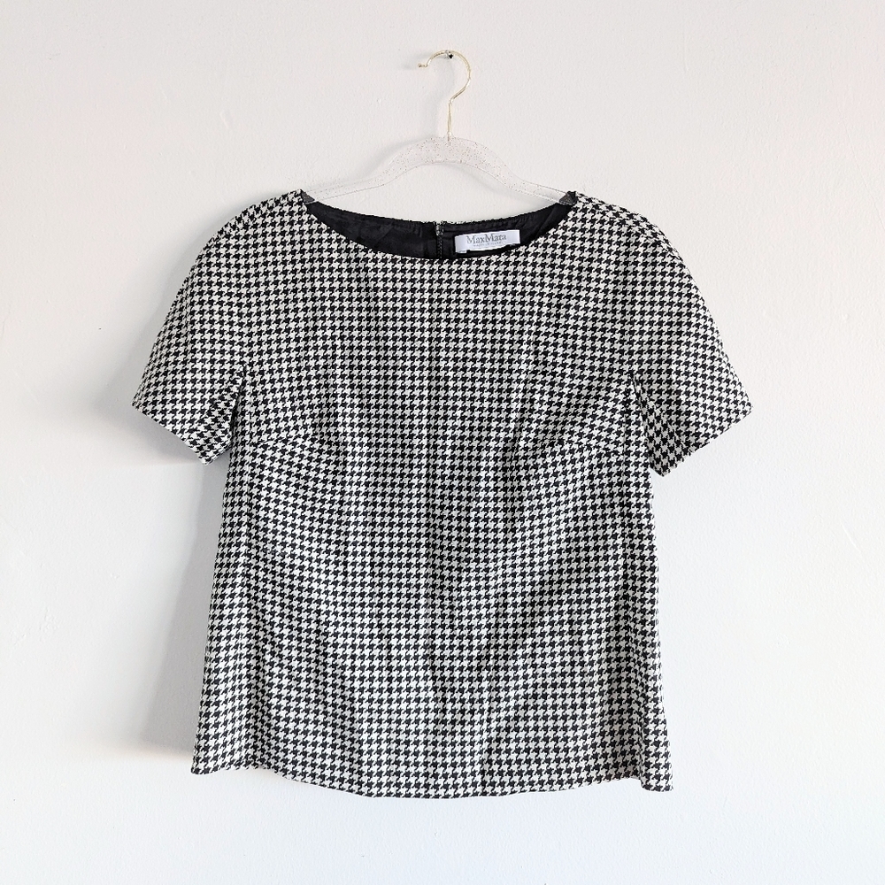 SOLD MaxMara Bateau Neck Houndstooth Virgin Wool Blend Top